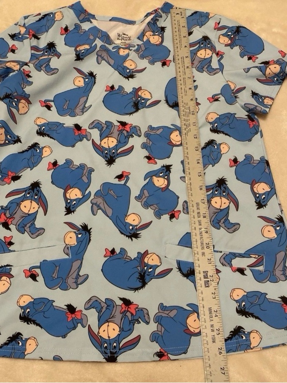Disney Light Blue Eeyore Print Scrub Top - Picture 11 of 14